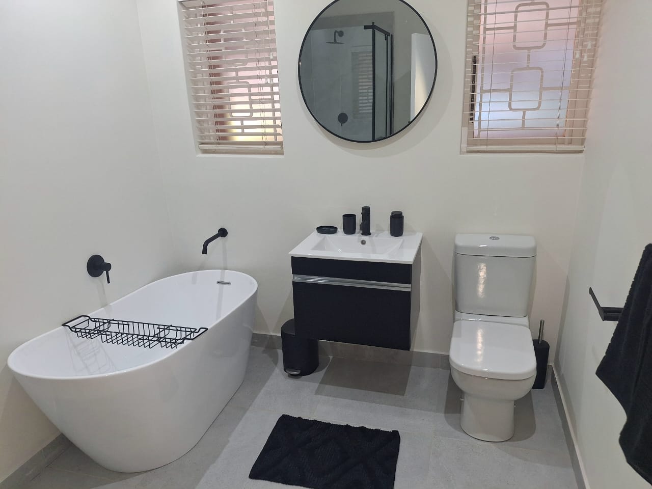 Freestanding bath with new plumbing and basin