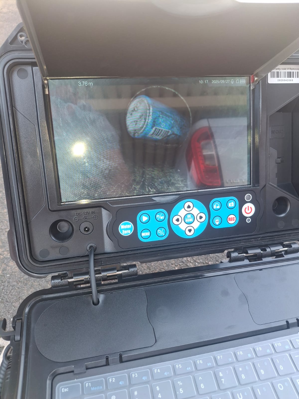 Drain inspection camera screen showing a blockage inside a Durban pipe